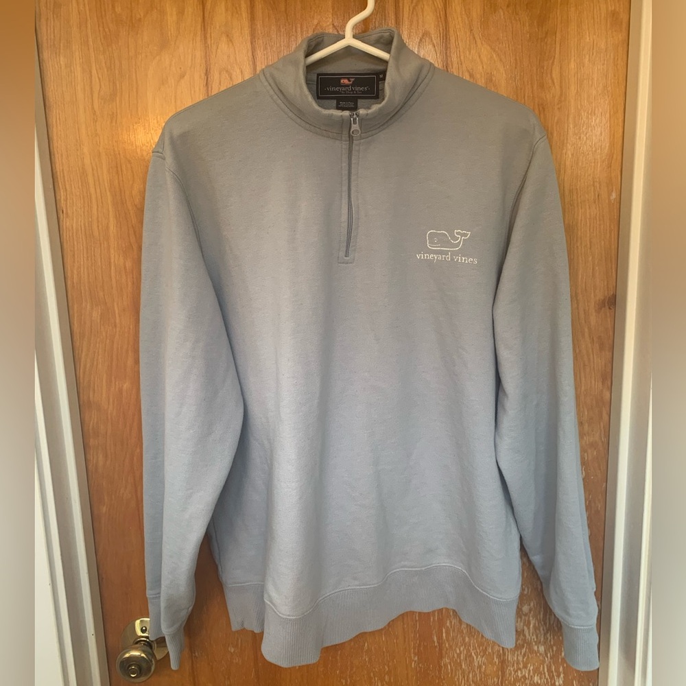 Vineyard Vines light gray quarter-zip, gently worn, very good condition, size M